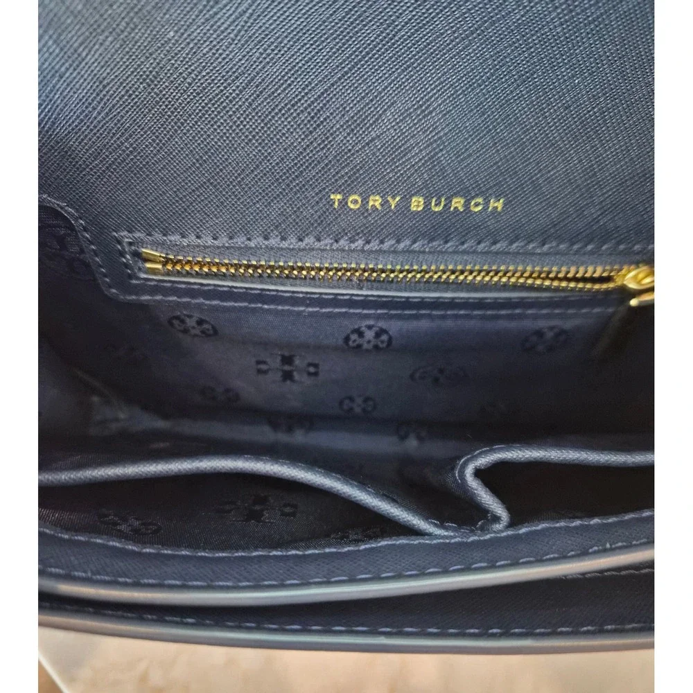 Tory Burch Robinson Navy Saffiano Leather Convertible Shoulder Bag Card Holder